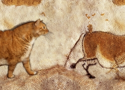 Prehistoric cave painting: "Fat Cat and Fat Horse". Lascaux Caves, 13 000 – 15 000 BC