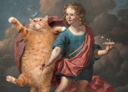 Karel Dujardin, Boy Blowing Soap Bubbles and Cat hunting them