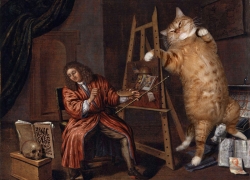 Edwaert Collier, Self-Portrait with a Vanitas and the Cat