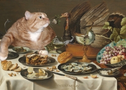 Pieter Claesz, Still Life with Turkey Pie and the Cat