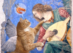 Melozzo da Forli, Angel playing lute to his cat
