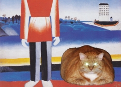 Malevich, Man on Suprematic Landscape with Suprematic Cat