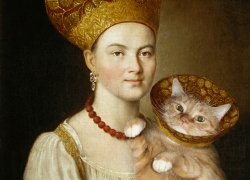 Ivan Argunov “Portrait of an Unknown Woman in Russian Costume and a Well-Known Cat in a Vet Collar”