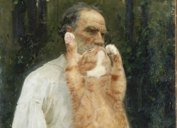 Ilya Repin, Leo Tolstoy with a cat beard, barefoot