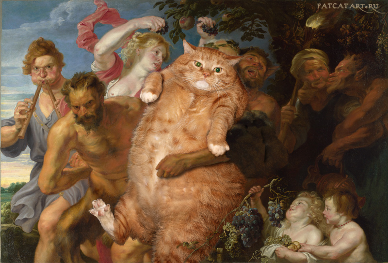 Anthony-van-Dyck---Drunken-Silenus-supported-by-Satyrs with cat