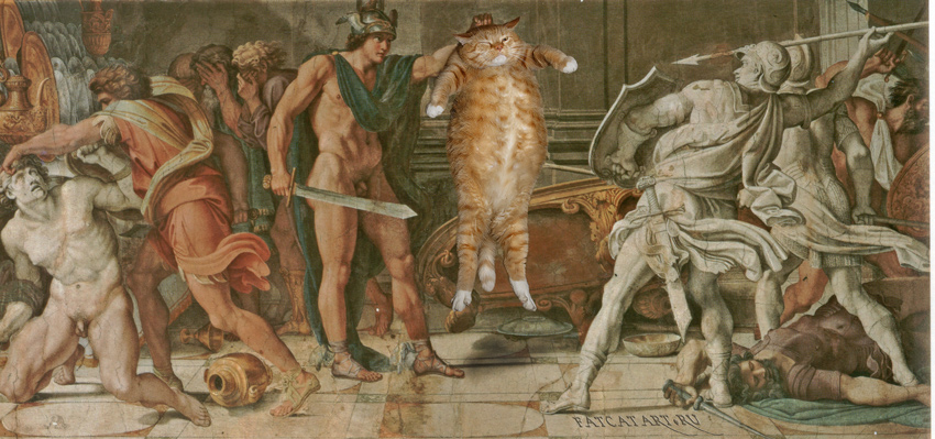 Annibale Carracci and Domenichino, Perseus and Fat Cat, fresco at Farnese Gallery, Rome Аннибале Карраччи и Доменикино, Персей и Толстый Кот, фреска в галерее Фарнезе, Рим