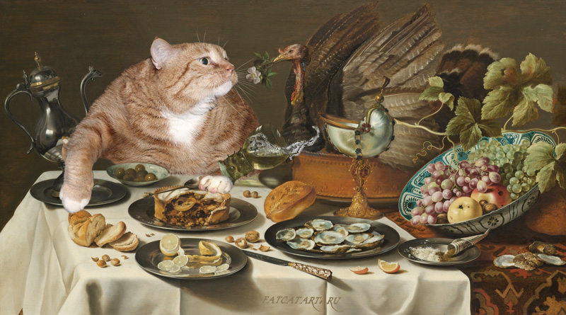 Pieter Claesz, Still Life with Turkey Pie and the Cat  Pieter Claesz, Still Life with Turkey Pie and the Cat