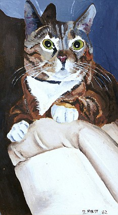 Portrait of Mindy the Cat by Damien Hirst. One can see artist's signature and date at the bottom right Portrait of Mindy the Cat by Damien Hirst. One can see artist's signature and date at the bottom right