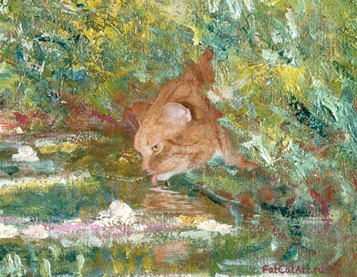 Клод Монэ, Купание у моста с водяными лилиями, деталь: Испитие водицы с ряскою.