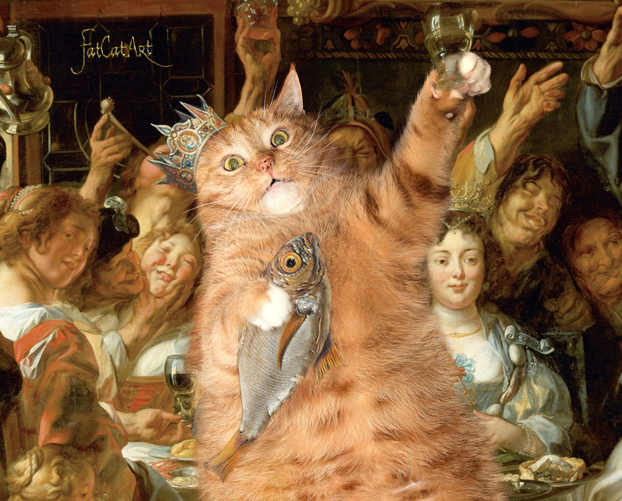 Jacob Jordaens, The Feast of Cats and Humans. The Toe-bean King drinks, detail