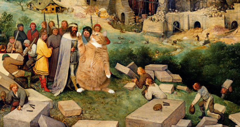 Питер Брейгель Старший. Вавилонская Башня, отстраиваемая котами. Деталь