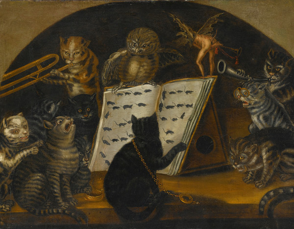 Lombard School, Cats being instructed in the art of mouse catching by an owl