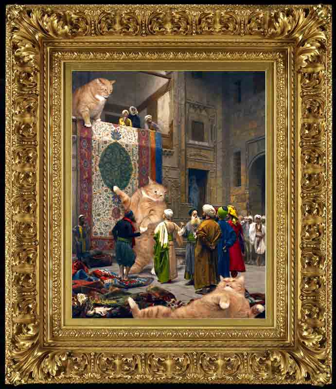 Jean-Leon Gerome, "Carpet Merchants, or Cats'n'Carpets." framed