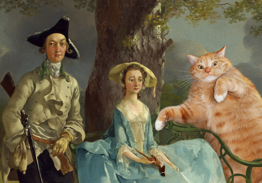Thomas Gainsborough, Mr and Mrs Andrews, and Mr Cat, detail